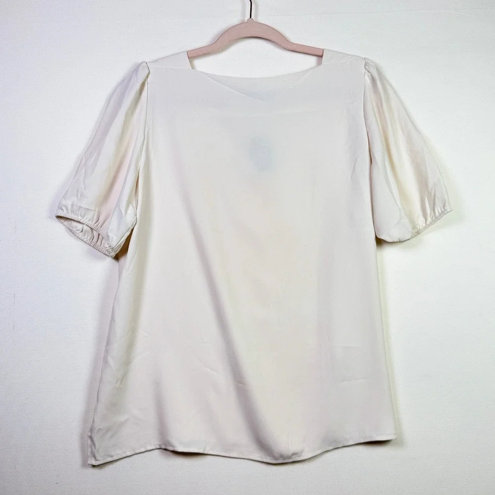 LOFT Ivory Square Neck Puff‎ Sleeve Blouse LP